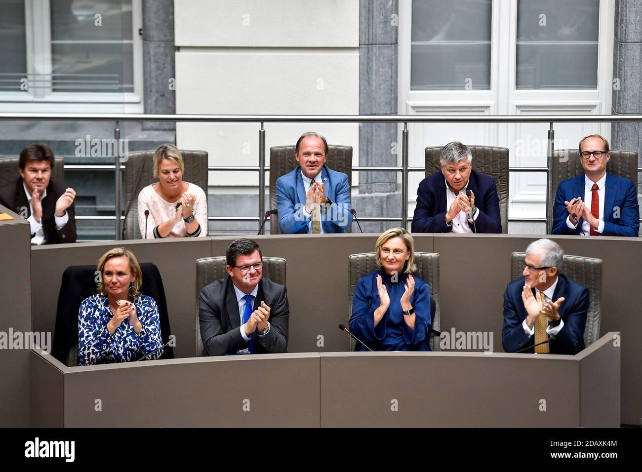 Ministro fiammingo di Bruxelles, Cultura, Media e Gioventù Sven Gatz, Ministro fiammingo dell'ambiente, dell'assetto territoriale e dell'agricoltura, Joke Schauvliege, Foto Stock