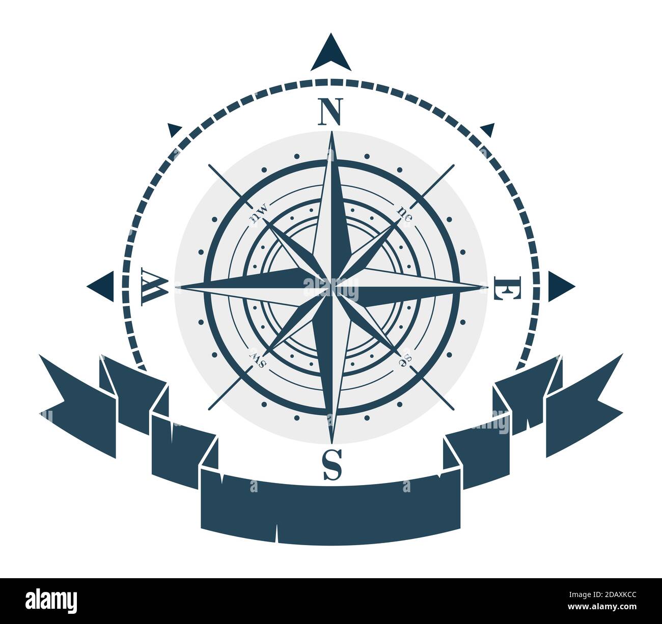 Logo aziendale con rosa a vento e nastro. Vettore Illustrazione Vettoriale