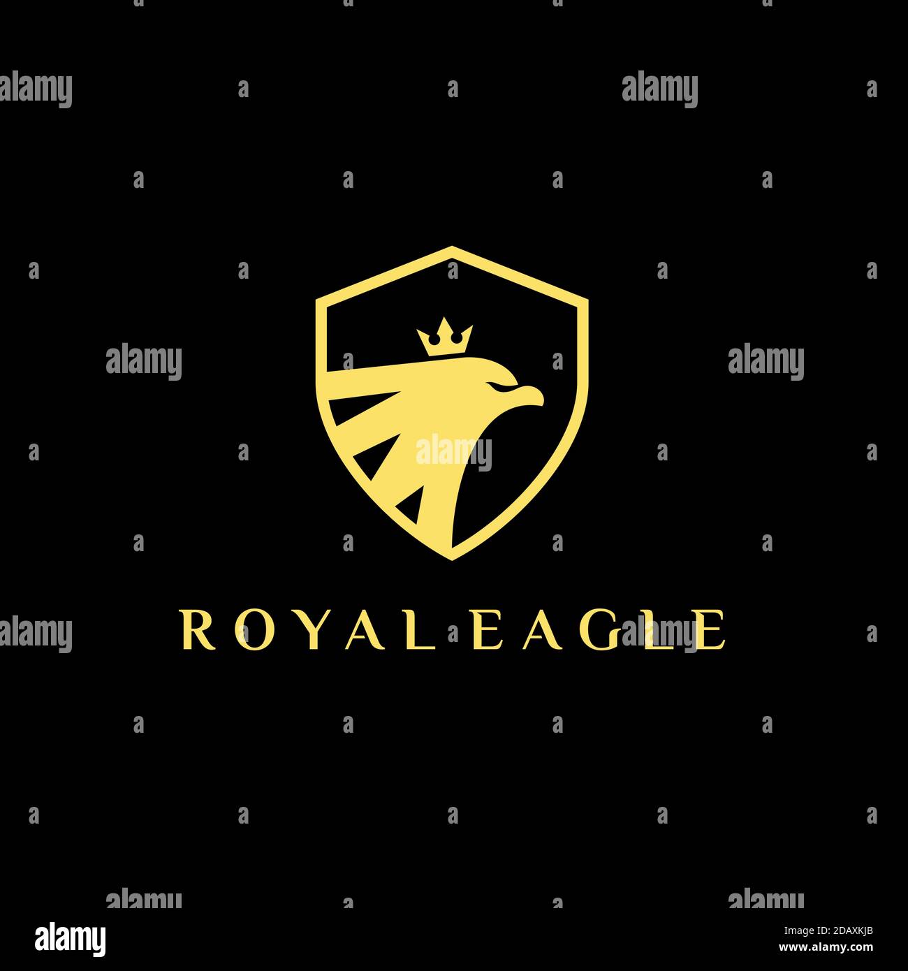 Logo di lusso Royal Eagle, Eagle Shield con logo Crown. Illustrazione Vettoriale