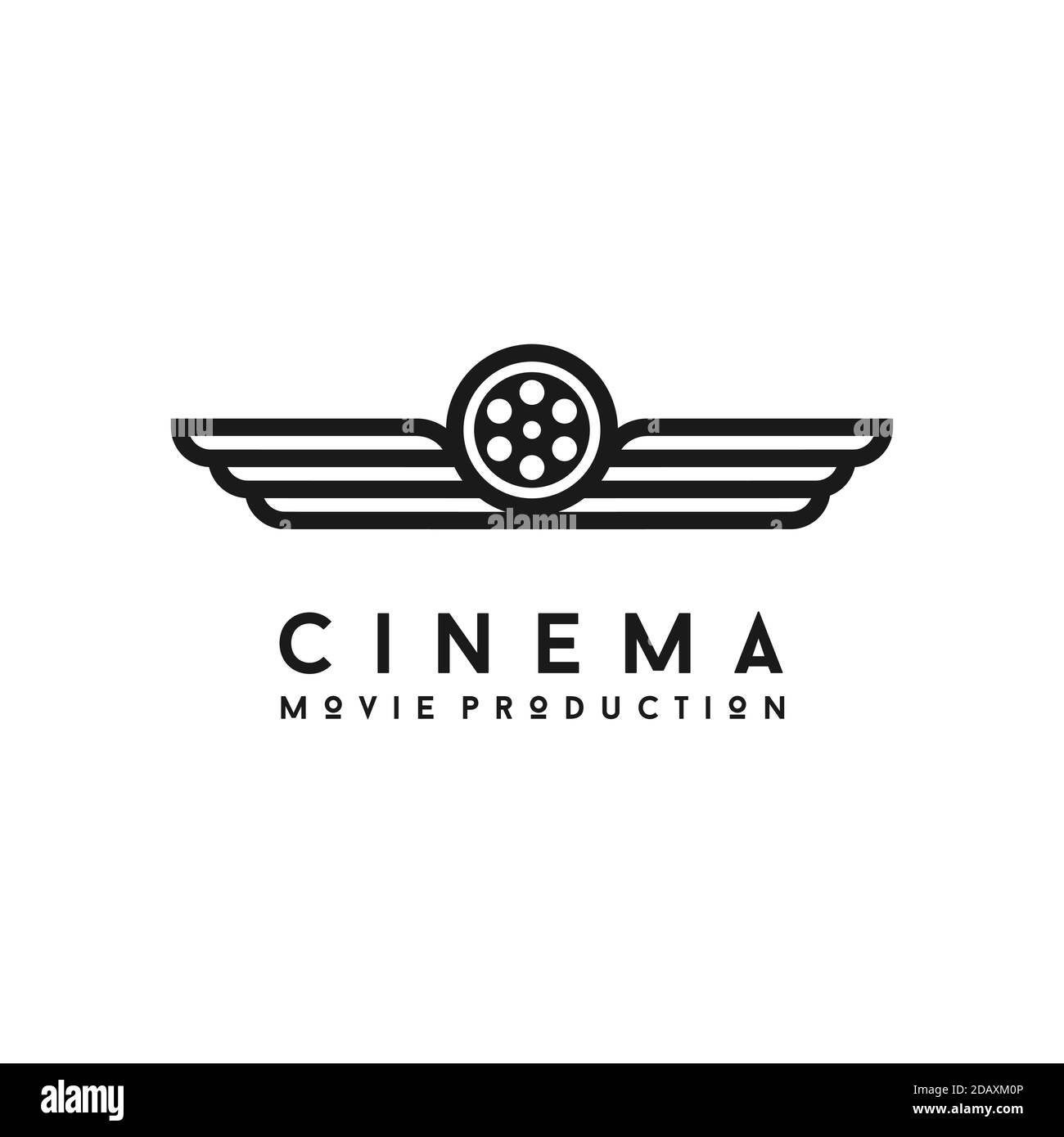 Ali e bobine di film per la produzione di film Logo Design Illustrazione Vettoriale