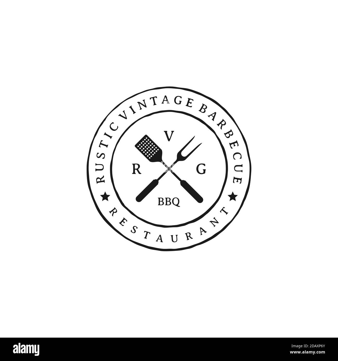 Vintage retro Rustic Hipster BBQ Grill, barbecue, con logo Barbeque Stamp Illustrazione Vettoriale