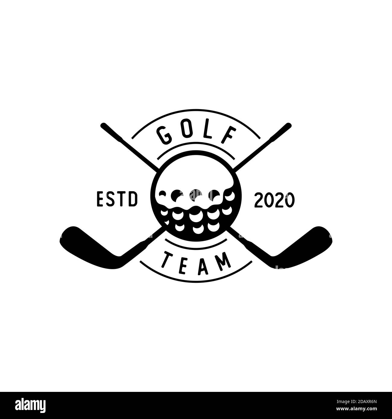 Design con logo Western Golf, design con etichetta vintage a bastone incrociato per il golf Illustrazione Vettoriale