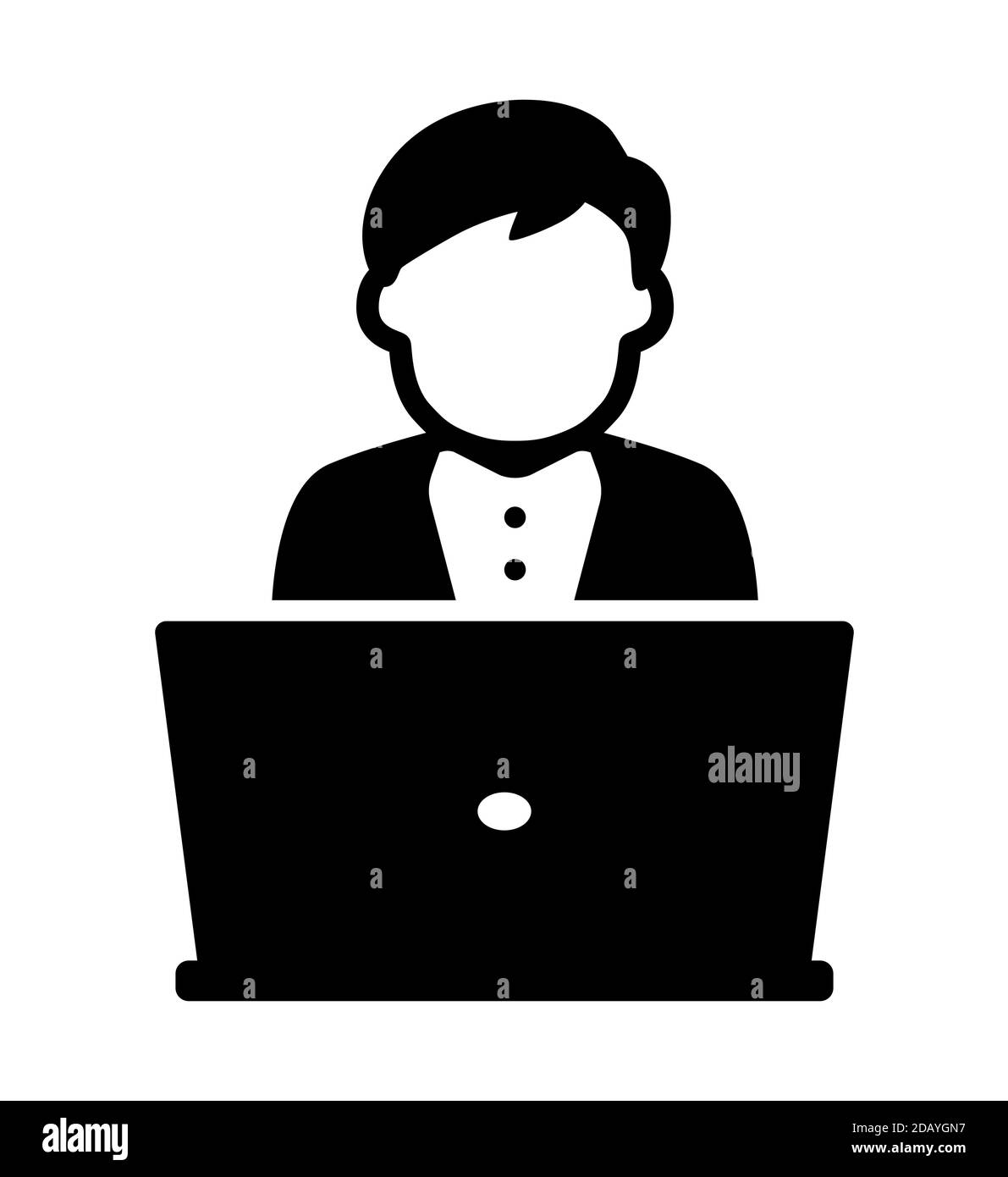 Uomo che utilizza un'icona di notebook o laptop o un'illustrazione vettoriale simbolo Illustrazione Vettoriale