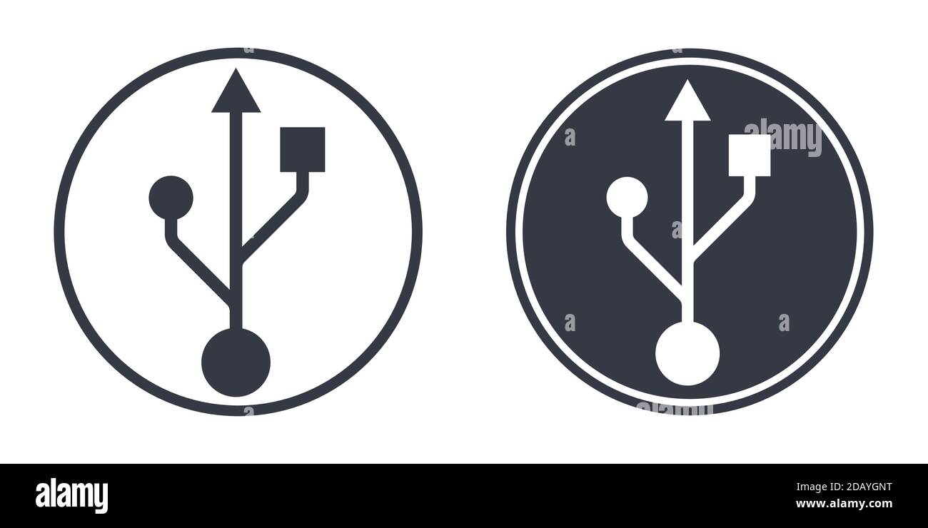 Icona di collegamento della spina USB o simbolo di forma rotonda per universale bus seriale standard industriale Illustrazione Vettoriale