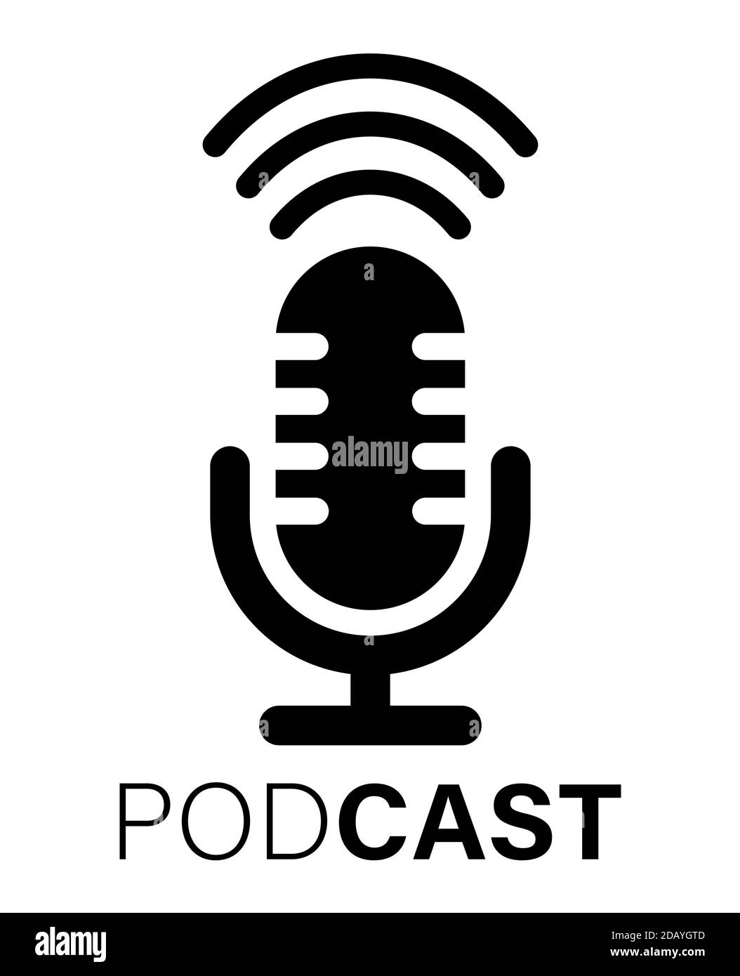 Icona e simbolo del microfono multimediale della radio podcast con le onde sonore illustrazione vettoriale Illustrazione Vettoriale