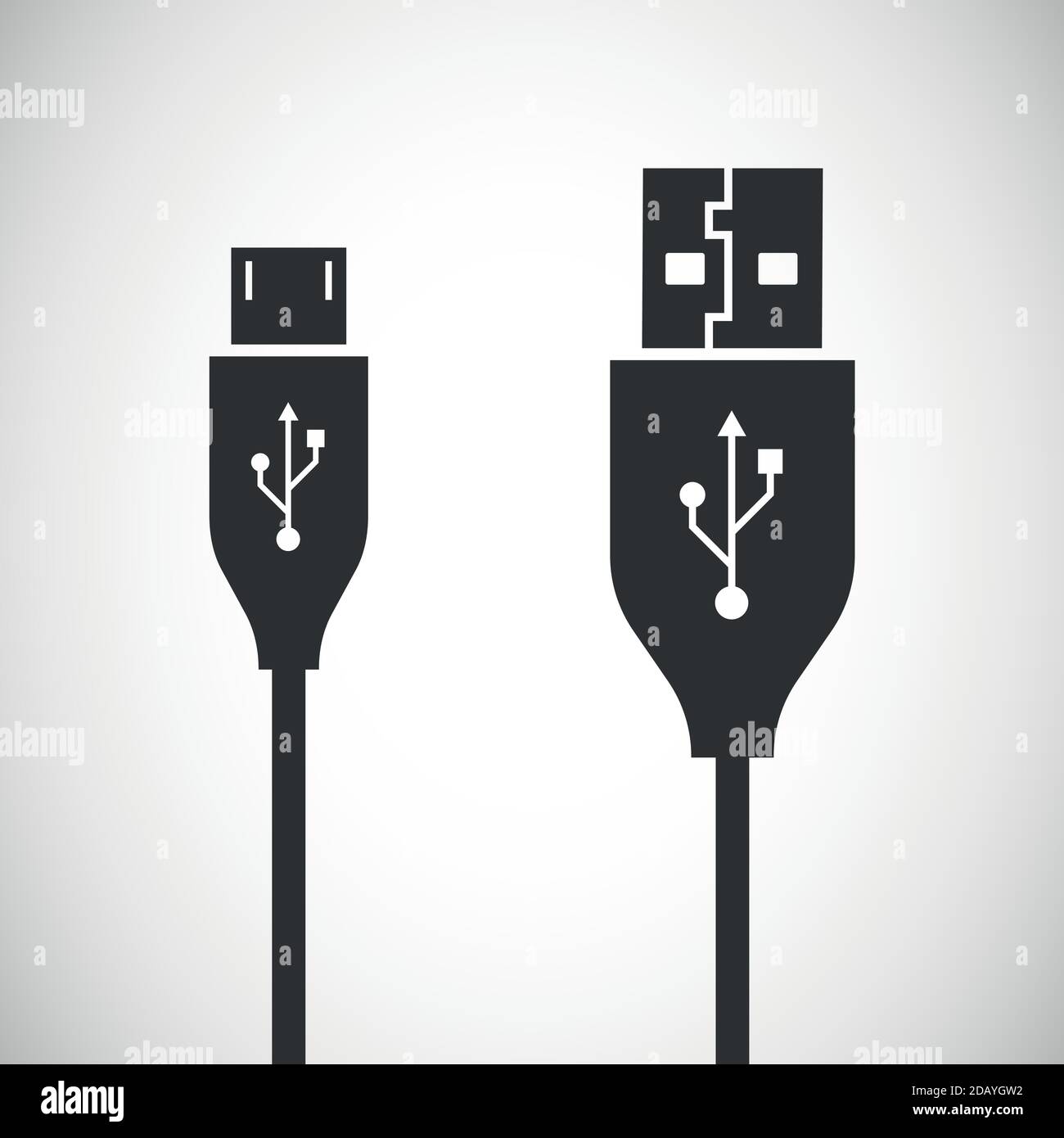 Icone di connettori USB e micro-collegamento o simbolo a forma rotonda per bus seriale universale standard industriale Illustrazione Vettoriale