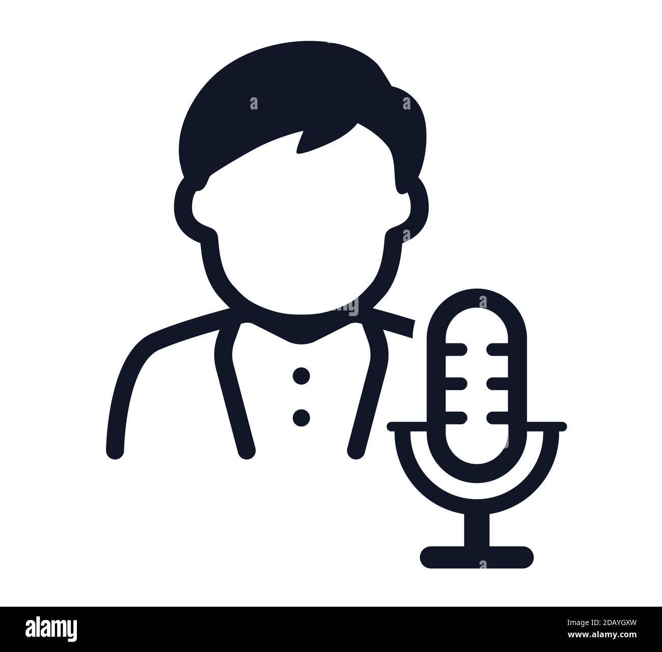 Icona raffigurante un vettore con il simbolo di un uomo e un microfono che canta o un podcast Illustrazione Vettoriale