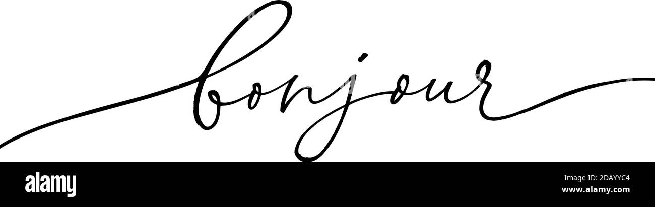Bonjour moderno vettore pennello calligrafia disegnata a mano Illustrazione Vettoriale
