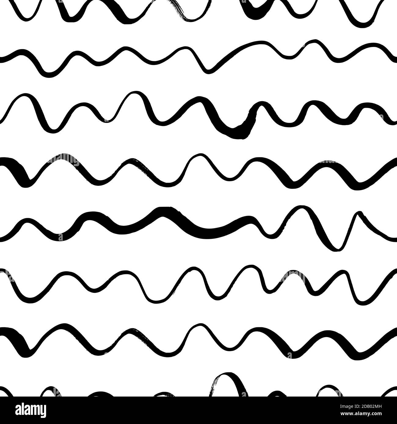 Linee ondulate disegnate a mano vettoriali motivo senza giunture. Illustrazione Vettoriale