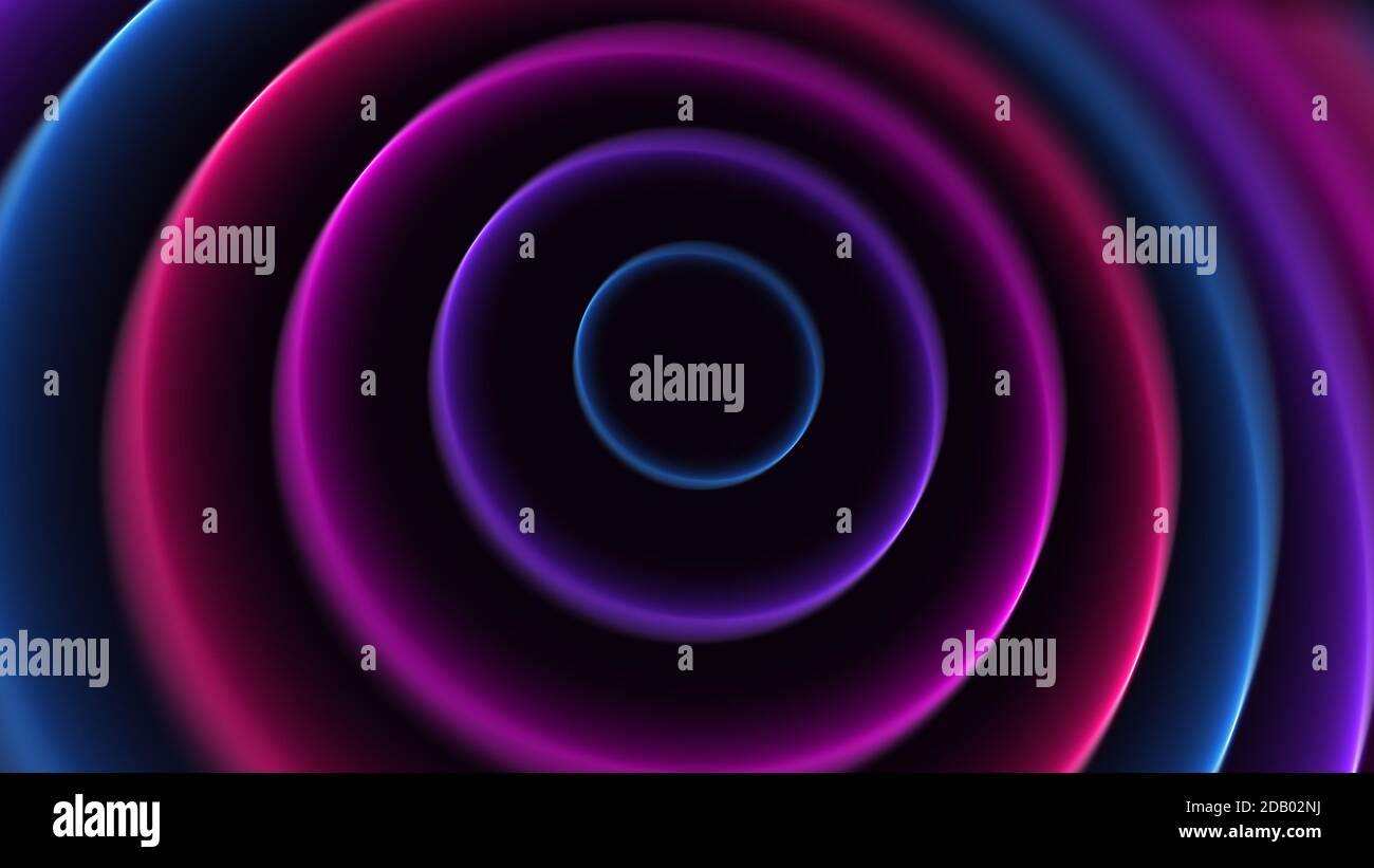 Elegante sfondo di luminosi cerchi al neon. illustrazione 3d Foto Stock