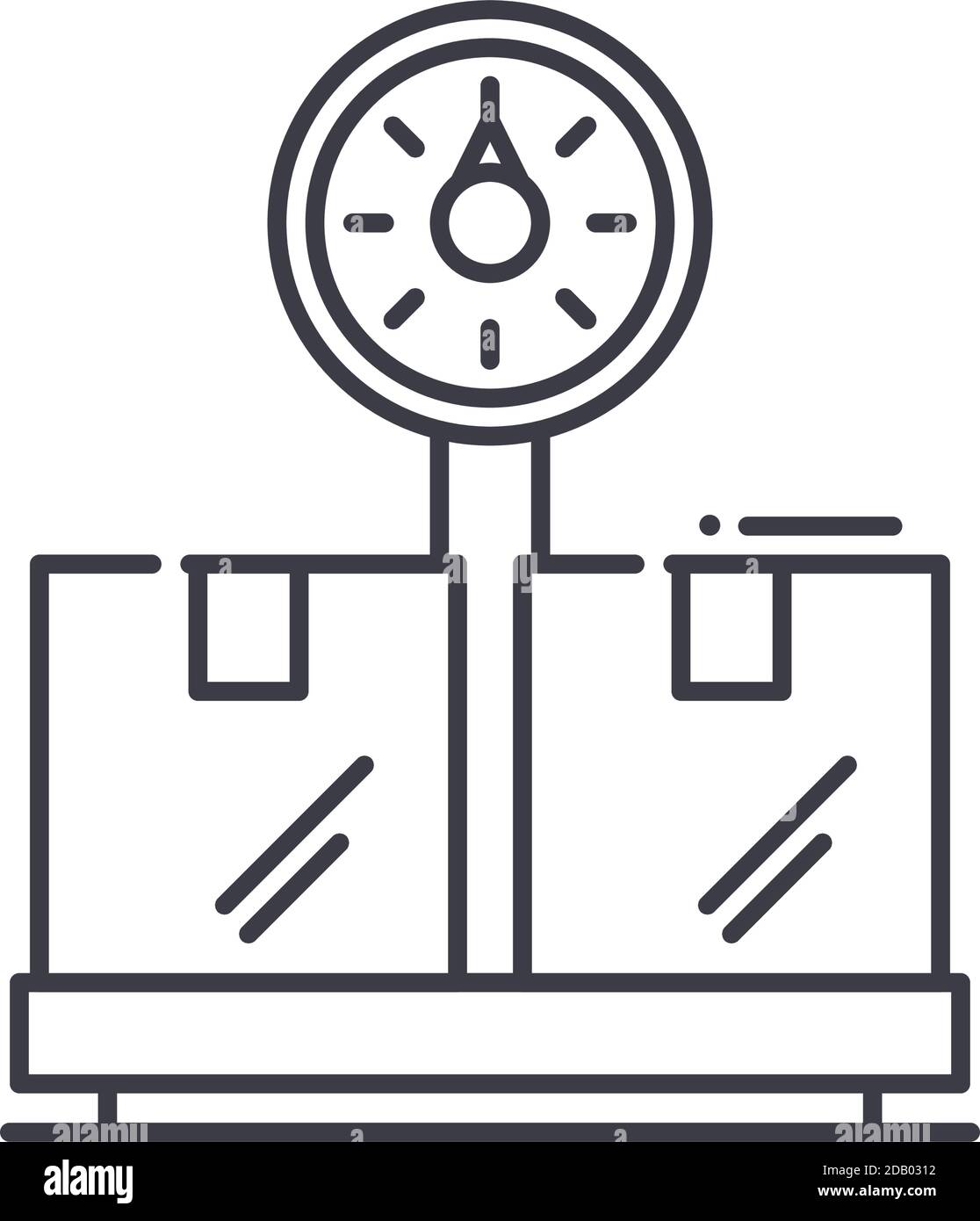 Icona del peso di spedizione, illustrazione isolata lineare, vettore di linea sottile, segno di disegno di fotoricettore, simbolo di concetto di contorno con tratto modificabile su sfondo bianco Illustrazione Vettoriale