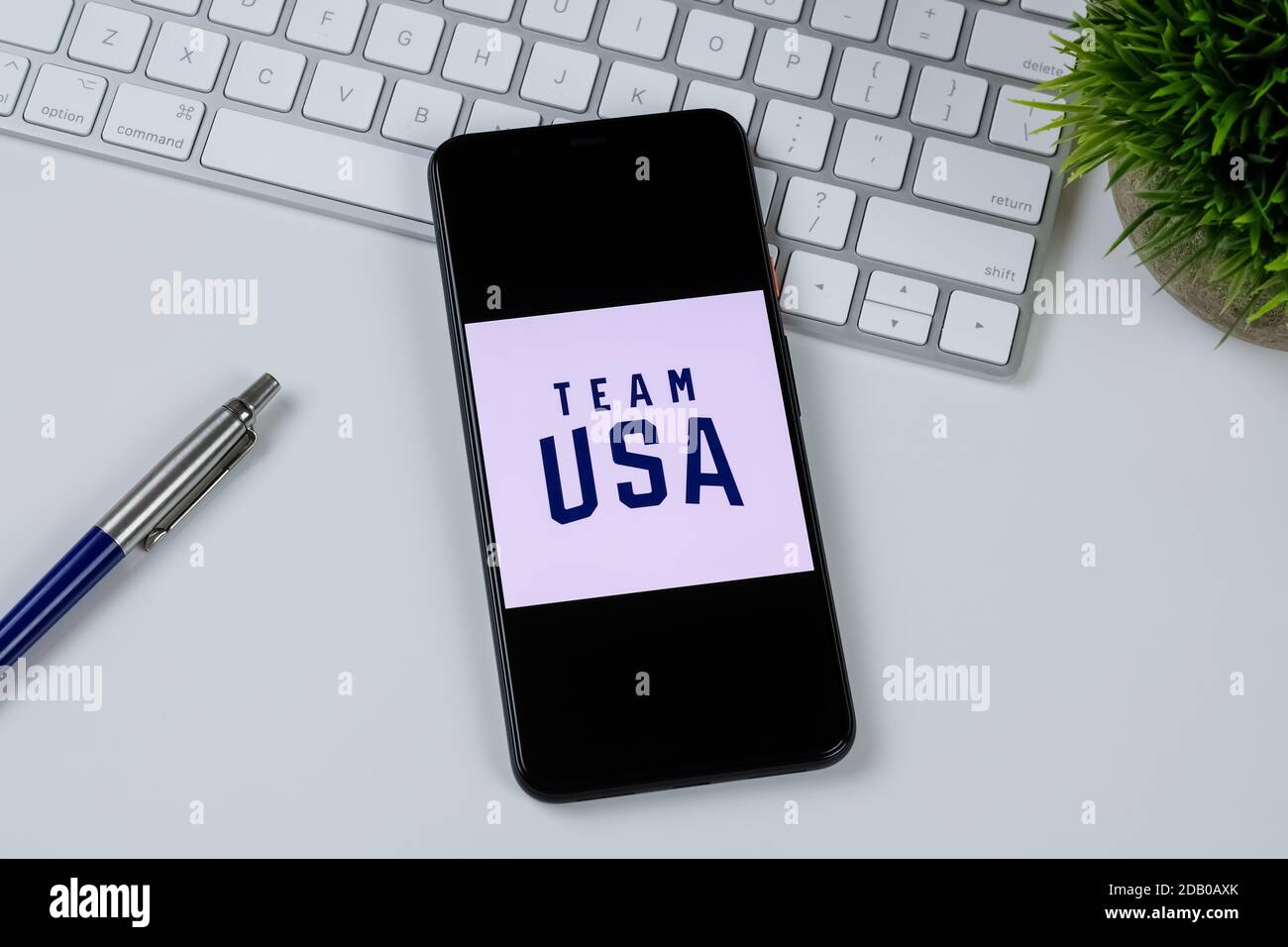 Logo dell'app Team USA sullo schermo di uno smartphone. Foto Stock