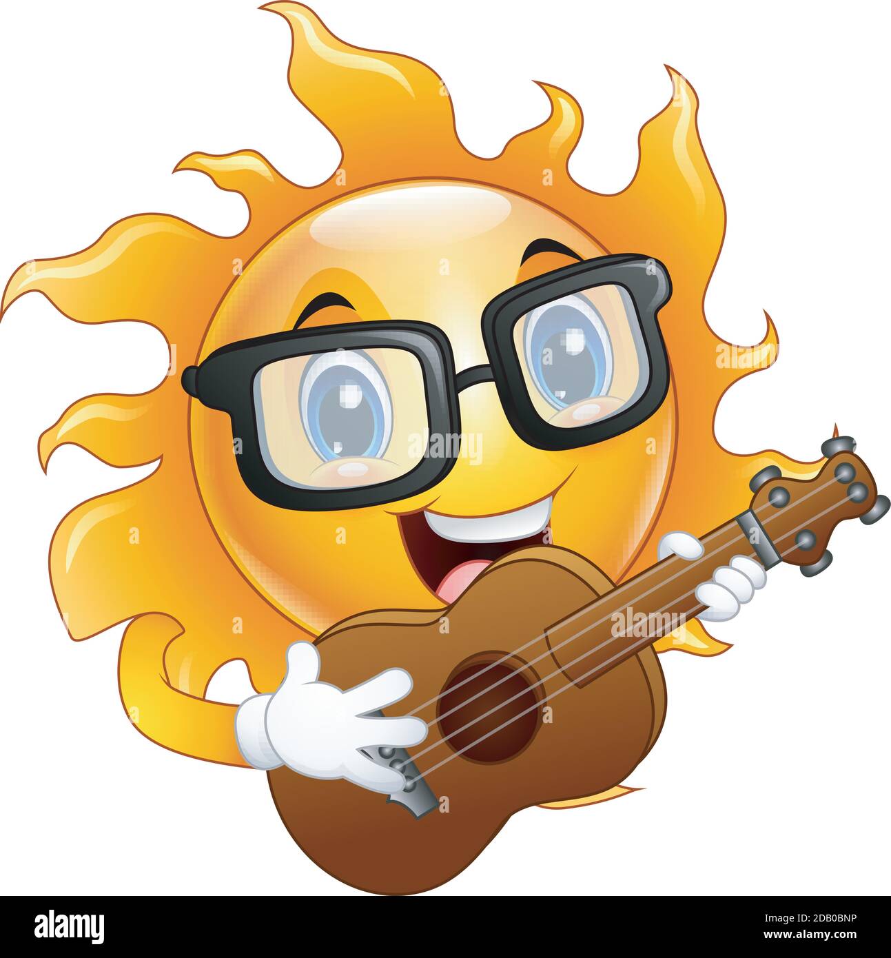 Illustrazione vettoriale del personaggio di Cartoon Sun che suona una chitarra Illustrazione Vettoriale