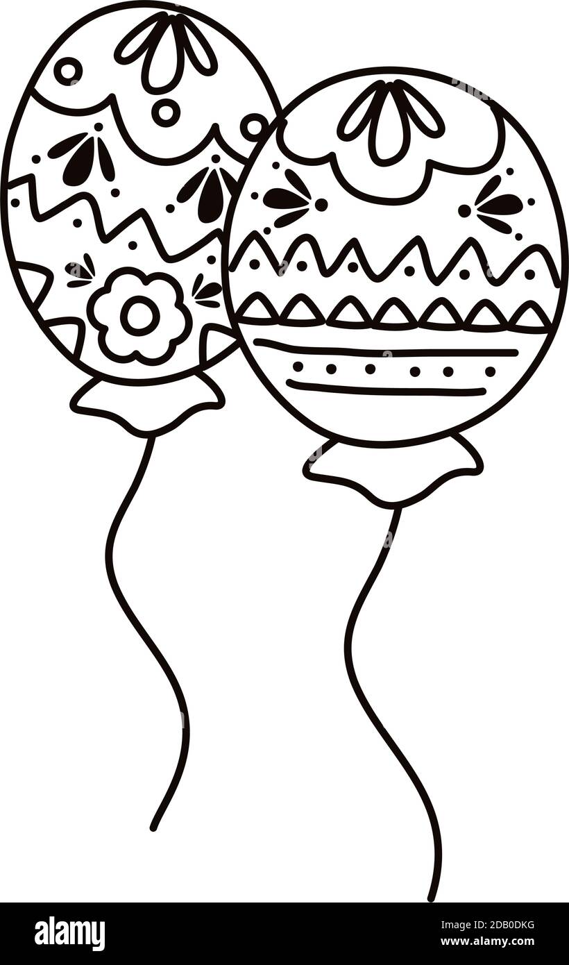 celebrazione dia de los muertos con palloncini stile linea elio disegno di illustrazione vettoriale Illustrazione Vettoriale