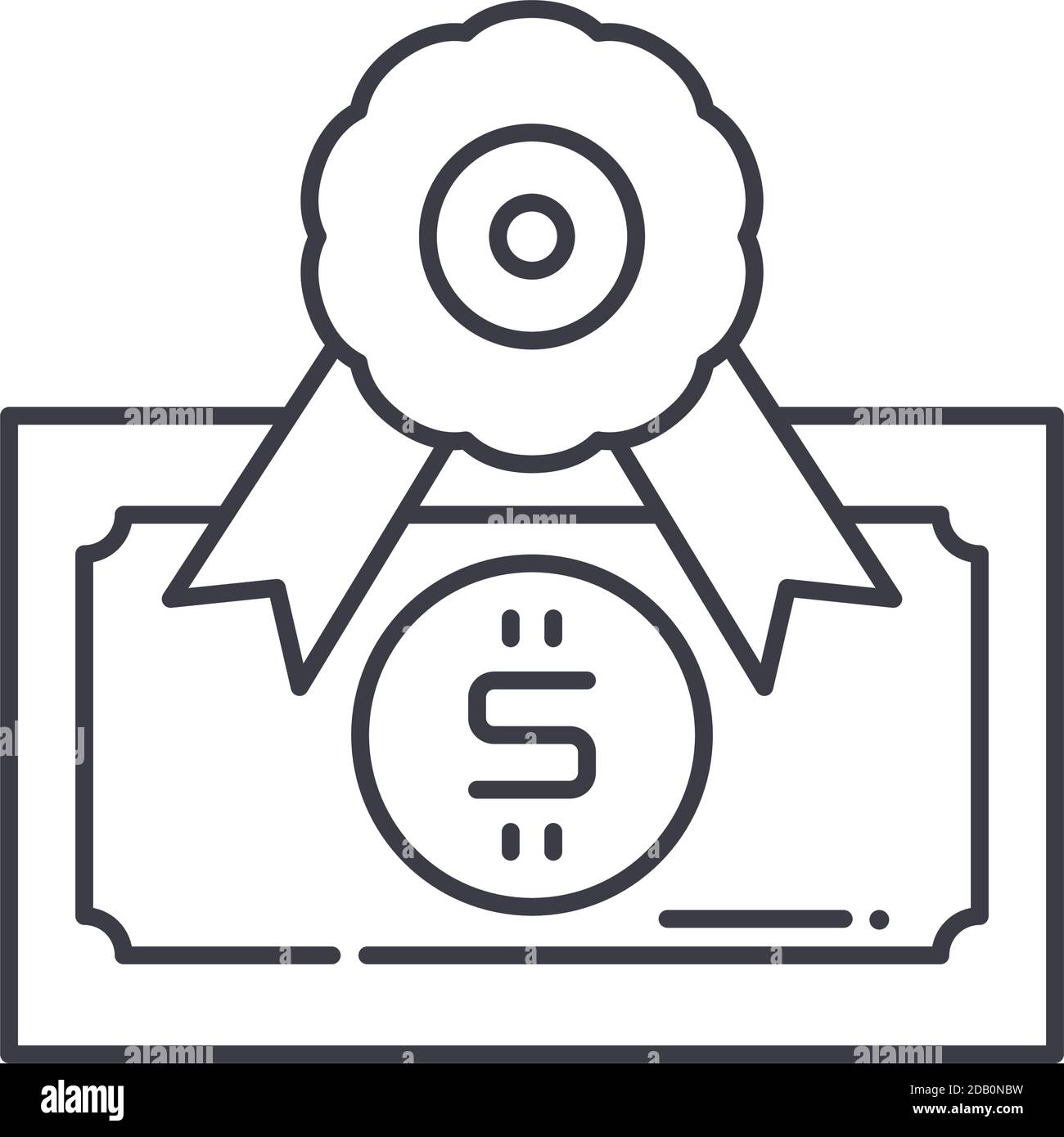 Icona del premio in denaro, illustrazione lineare isolata, vettore di linea sottile, segno di disegno web, simbolo del concetto di contorno con tratto modificabile su sfondo bianco. Illustrazione Vettoriale