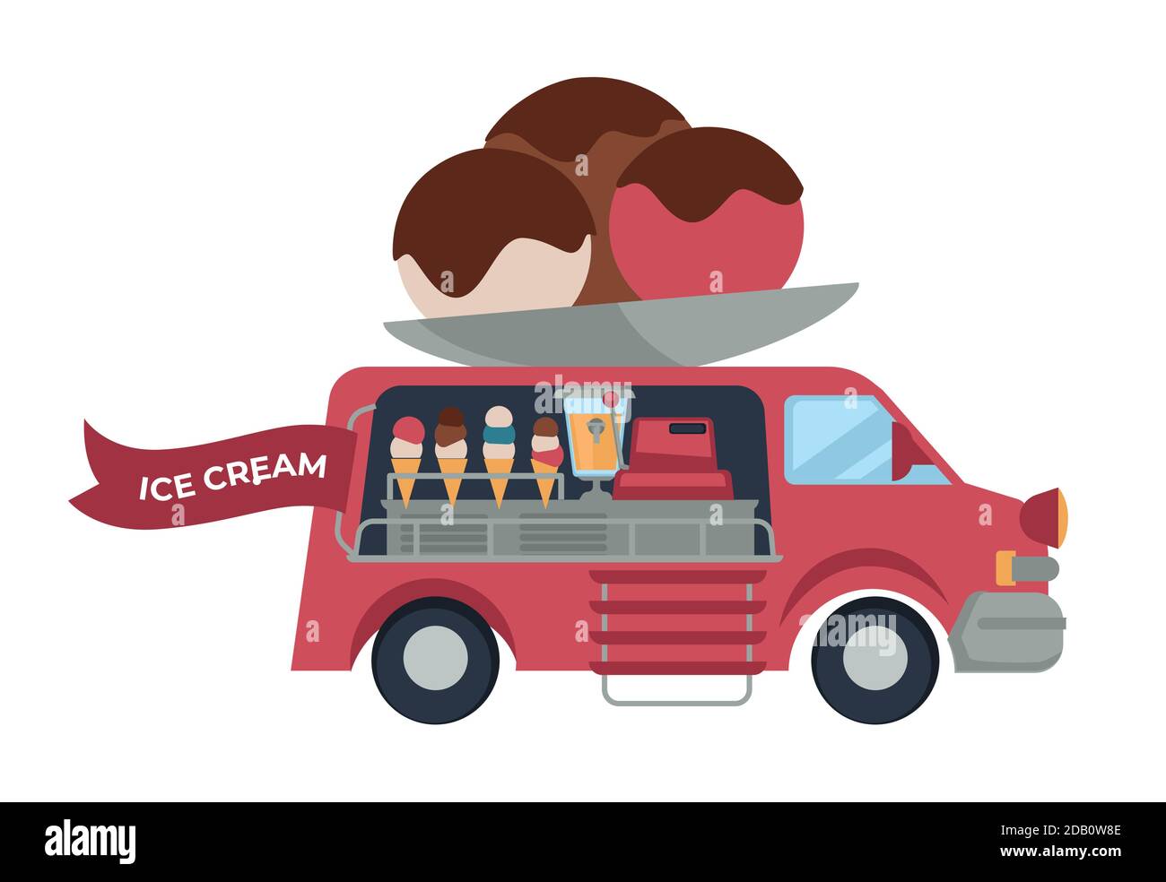 Gelato Street food camion estate dessert van Illustrazione Vettoriale