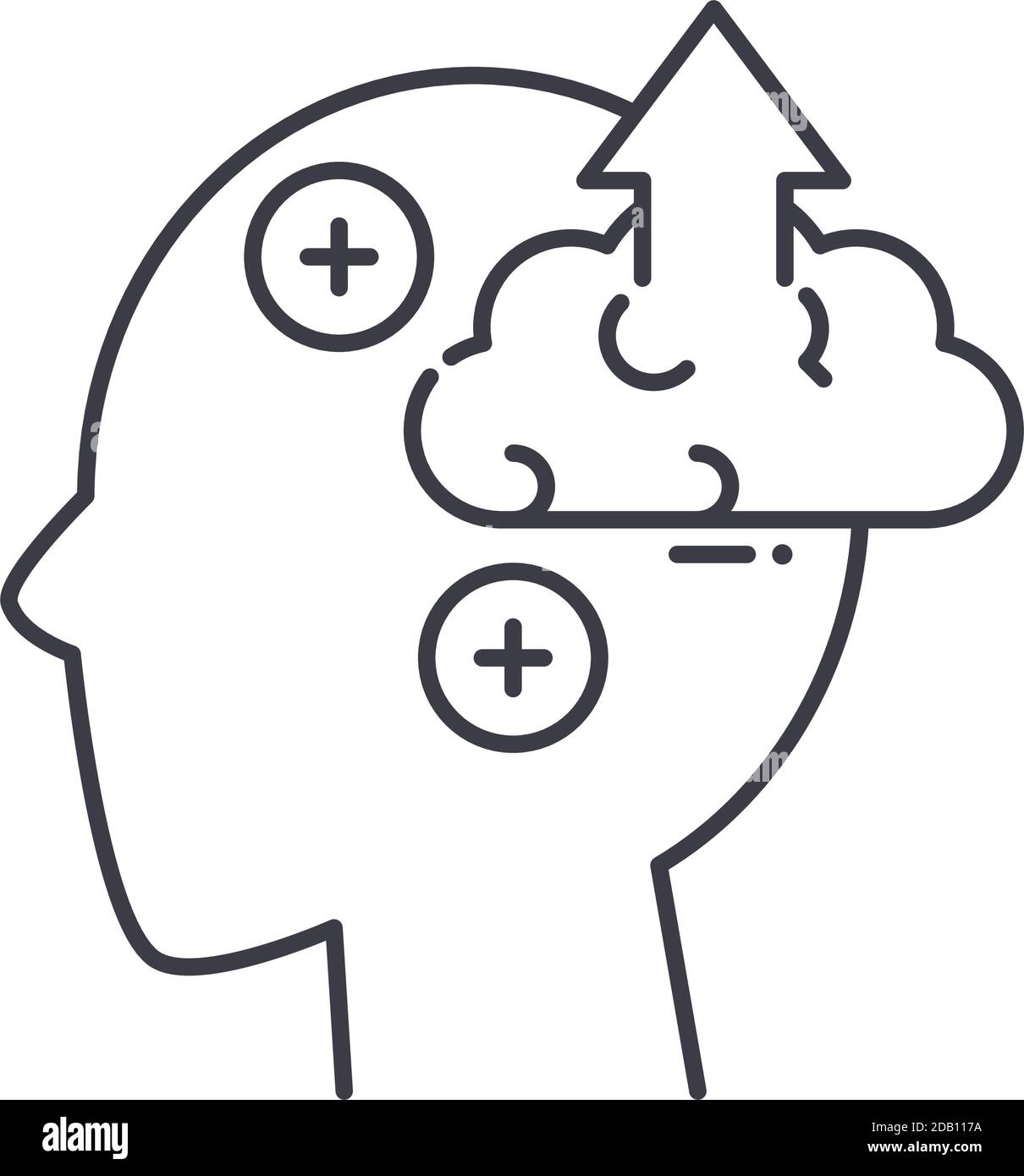 Icona mentale di pensiero positivo, illustrazione isolata lineare, vettore di linea sottile, segno di disegno di fotoricettore, simbolo di concetto di contorno con tratto modificabile su bianco Illustrazione Vettoriale
