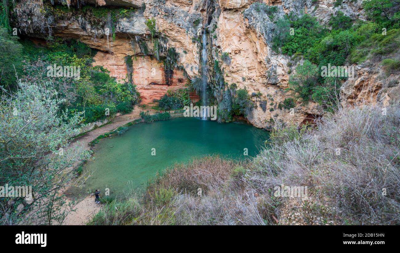 Vista dall'alto della grotta Turche e della cascata di Valencia Foto Stock