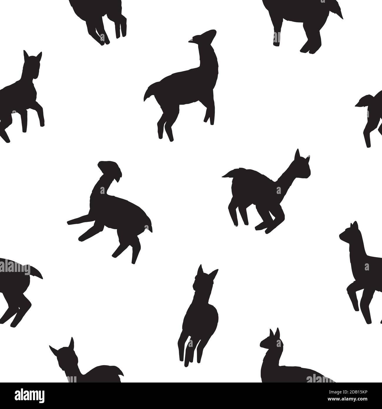 Modello senza giunture Llamas. Sfondo vettoriale in bianco e nero per superfici, design t-shirt, stampa, poster, icone, web, disegni grafici. Illustrazione Vettoriale