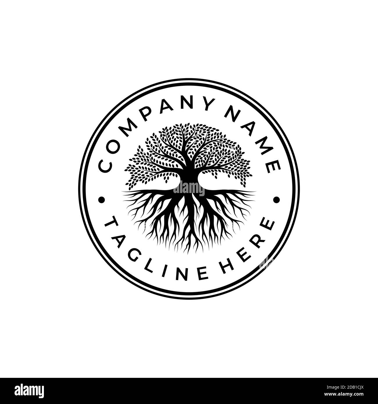 Logo Tree of Life Stamp Seal Emblem Oak Banyan Tree ispirazione per il design Illustrazione Vettoriale