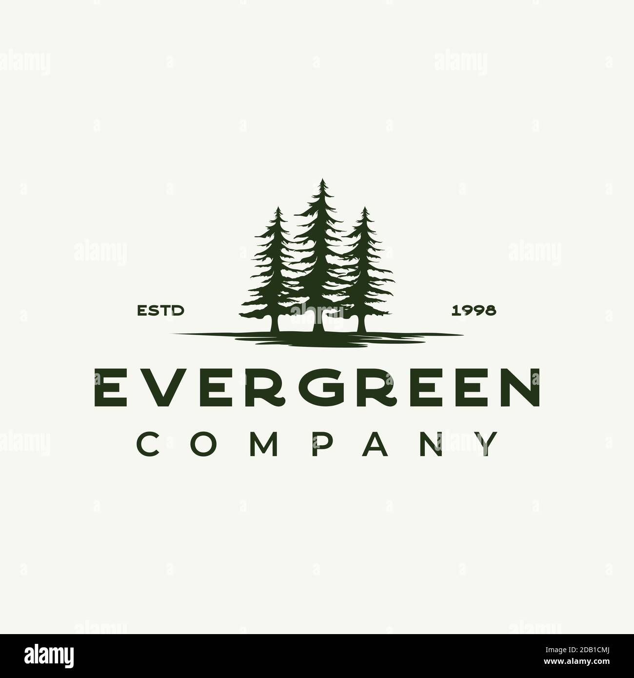 Vintage Rustic retro Evergreen, Pines, Abete, Cedar Trees logo design Illustrazione Vettoriale