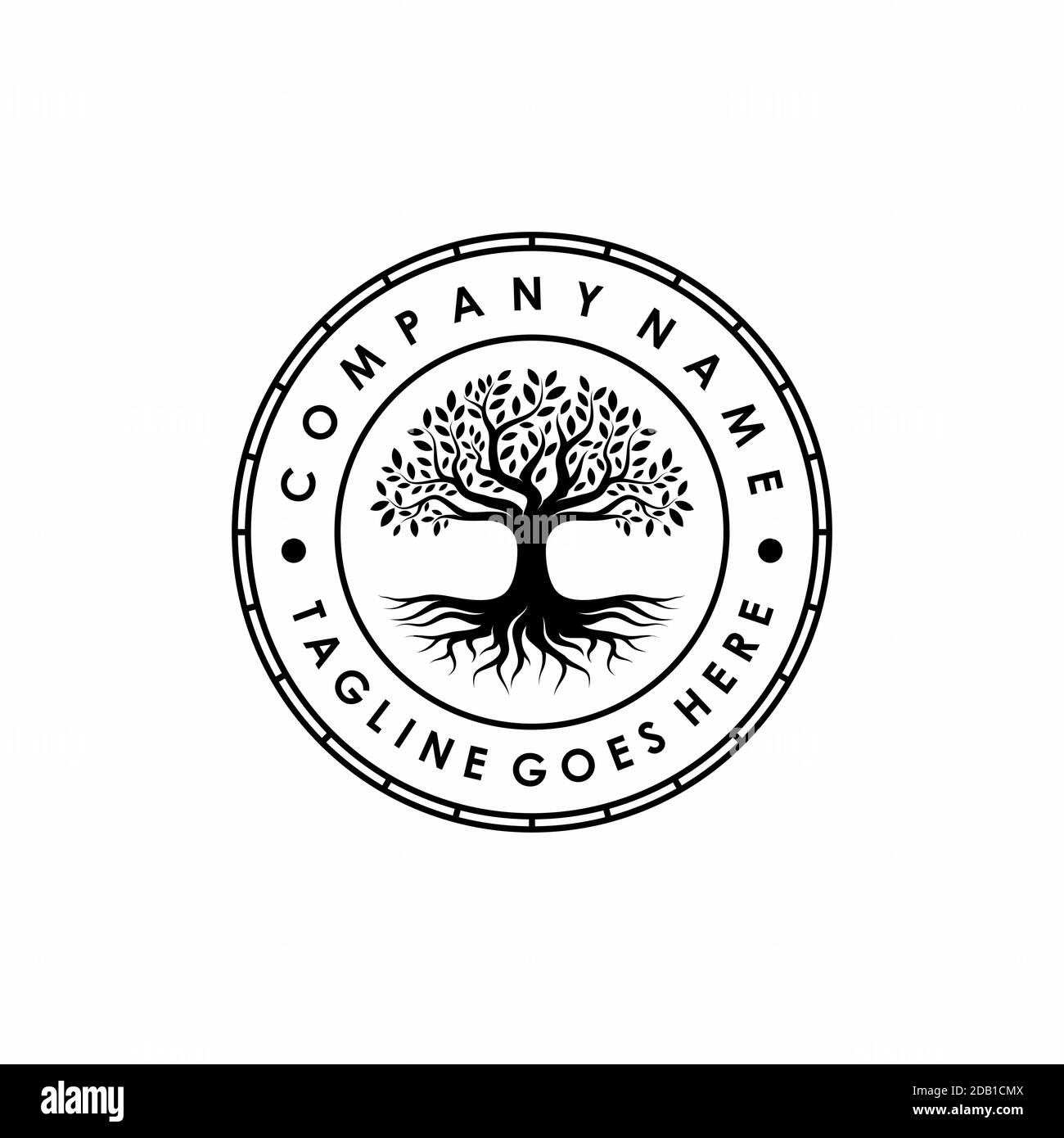 Logo Tree of Life Stamp Seal Emblem Oak Banyan Tree ispirazione per il design Illustrazione Vettoriale