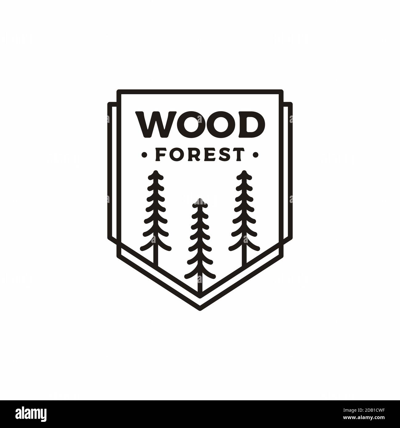 Linea d'arte retro vintage Evergreen, Pines, Abete, Cedar Trees logo design Illustrazione Vettoriale