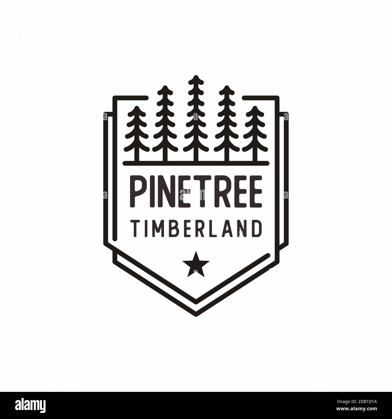 Linea d'arte retro vintage Evergreen, Pines, Abete, Cedar Trees logo design Illustrazione Vettoriale