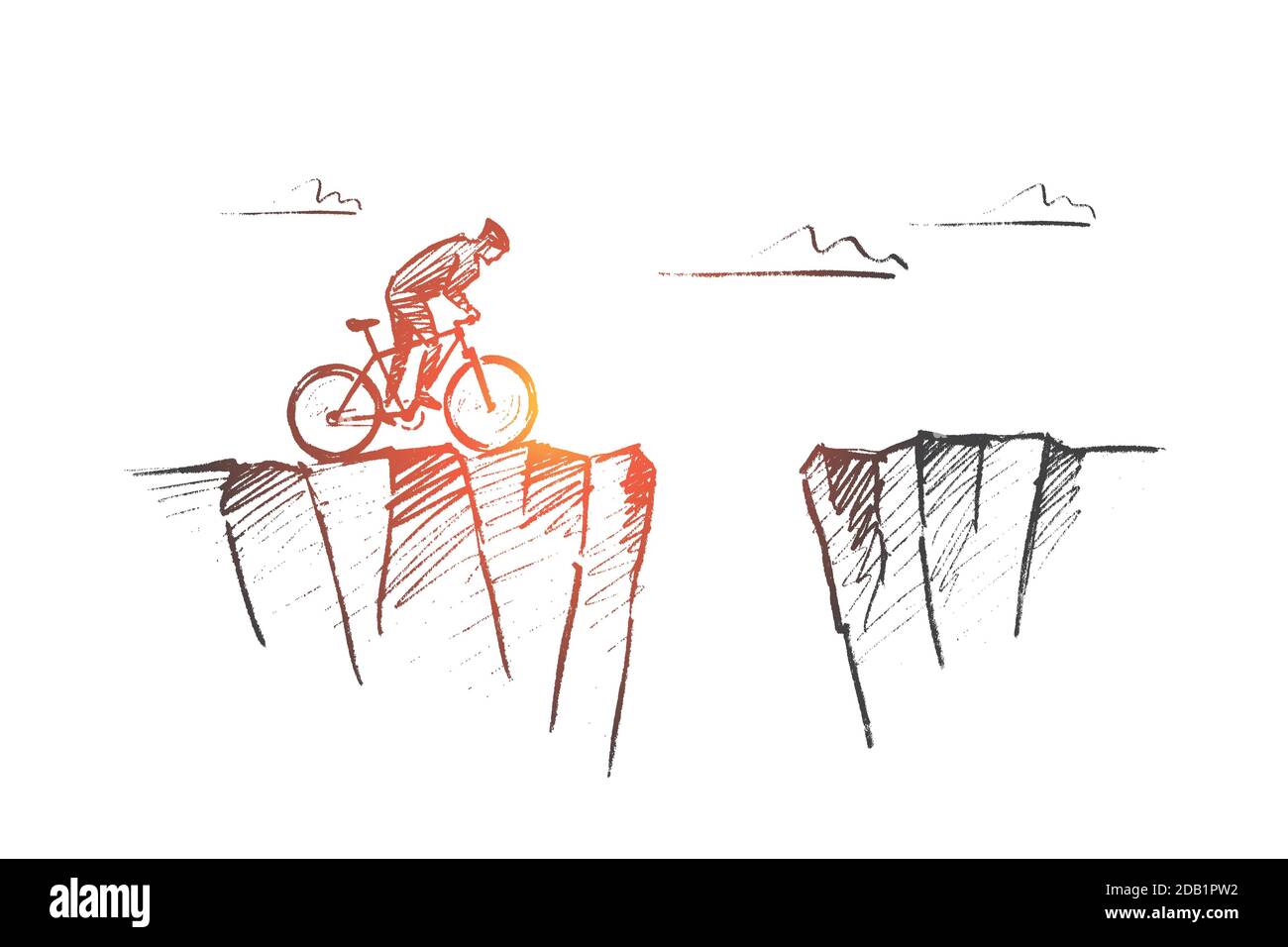 Ciclista disegnata a mano pronta a rischiare e saltare oltre il gap Illustrazione Vettoriale