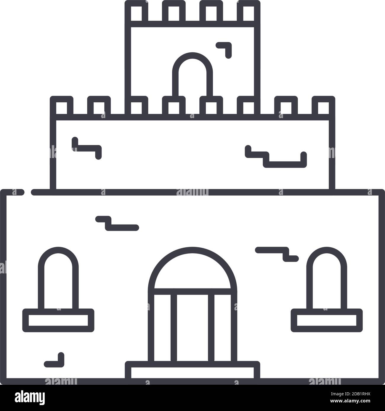 Icona del castello, illustrazione lineare isolata, vettore di linea sottile, segno di disegno di fotoricettore, simbolo di concetto di contorno con tratto modificabile su sfondo bianco. Illustrazione Vettoriale Icona del castello, illustrazione lineare isolata, vettore di linea sottile, segno di disegno di fotoricettore, simbolo di concetto di contorno con tratto modificabile su sfondo bianco. Illustrazione Vettoriale