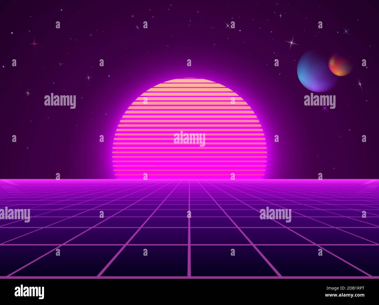 Paesaggio futuristico cyberpunk al neon. Sci-fi sfondo astratto pianeta digitale. Illustrazione vettoriale Illustrazione Vettoriale