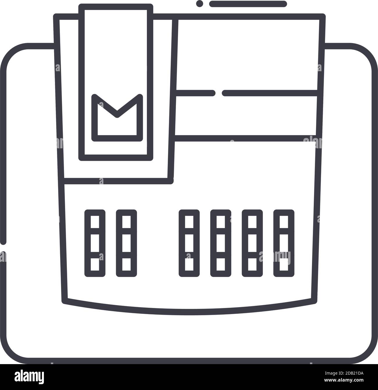 Icona del concetto di registratore di cassa, illustrazione isolata lineare, vettore di linea sottile, segno di disegno di fotoricettore, simbolo del concetto di contorno con tratto modificabile su bianco Illustrazione Vettoriale