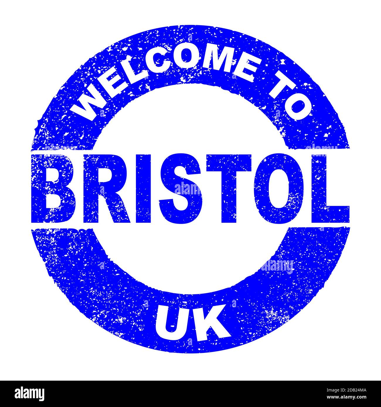 Un grunge inchiostro di gomma con il testo Benvenuti A Bristol UK su uno sfondo bianco Foto Stock