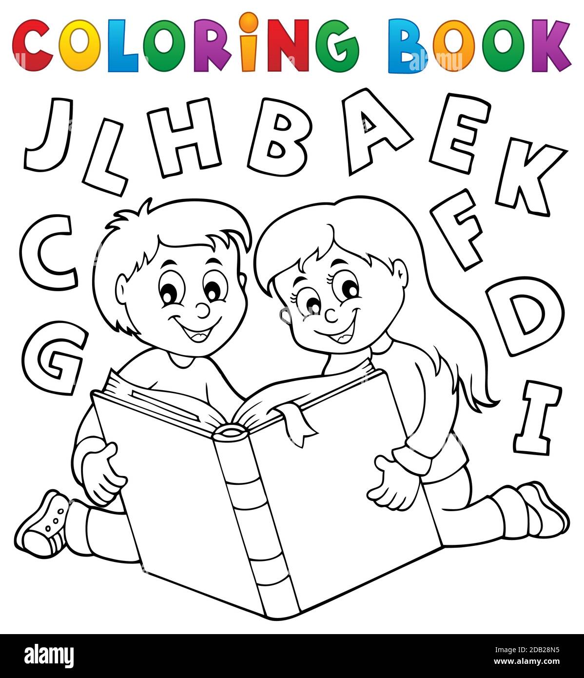 Libro da colorare bambini e tema di letteratura - illustrazione