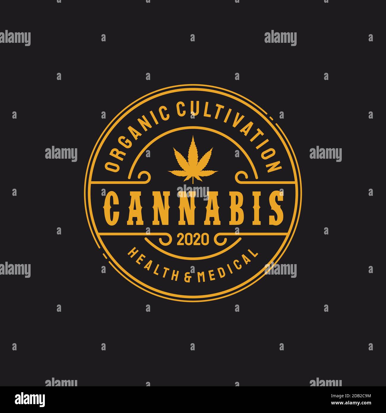 Logo retro d'epoca con emblema Cannabis e ispirazione per il design Illustrazione Vettoriale