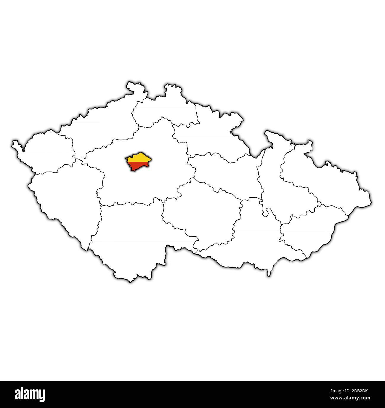 Emblema della regione di Praga sulla mappa con divisioni amministrative e confini della Repubblica Ceca Foto Stock