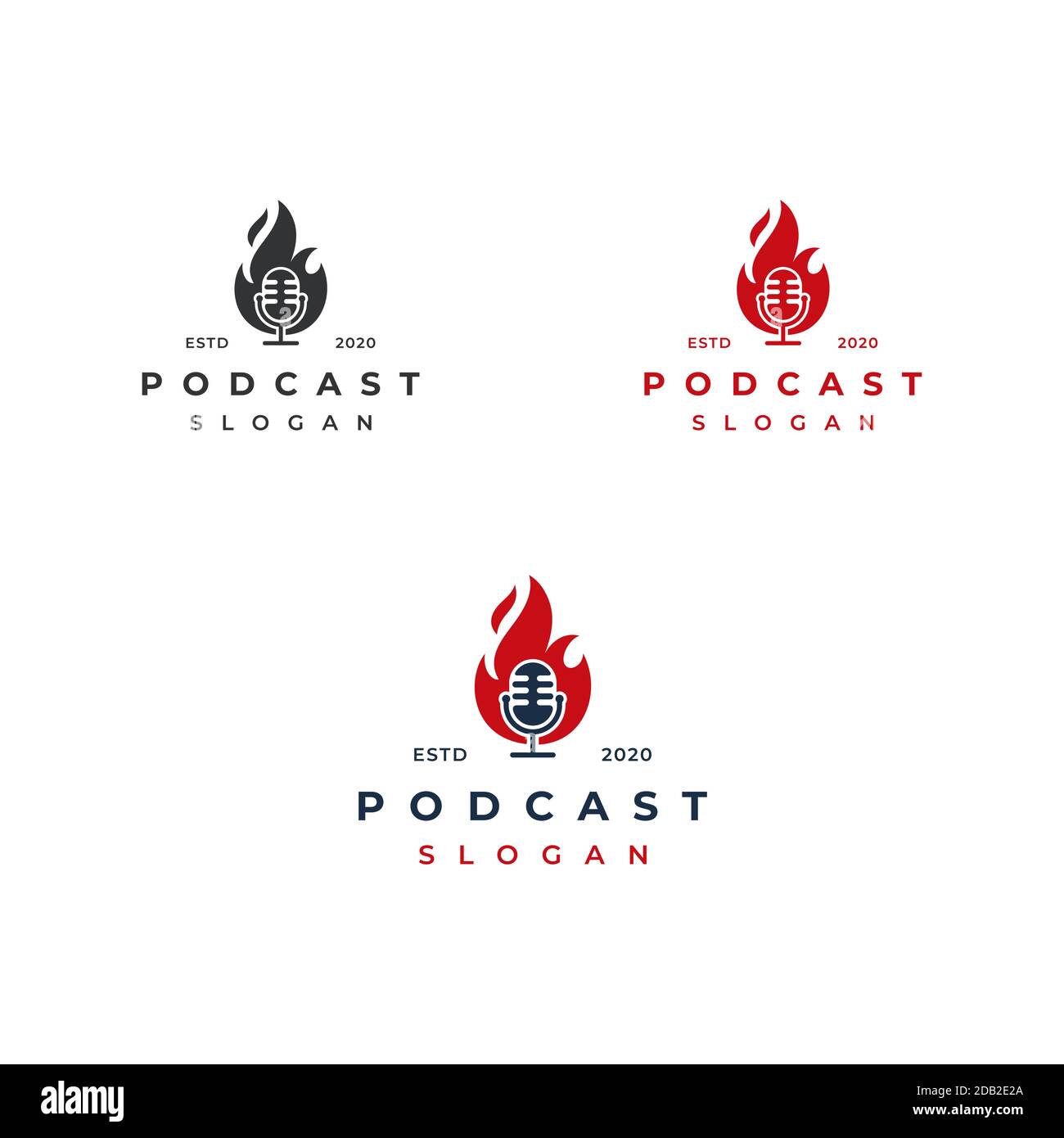 Illustrazione del design del logo del podcast Fire Flame Illustrazione Vettoriale