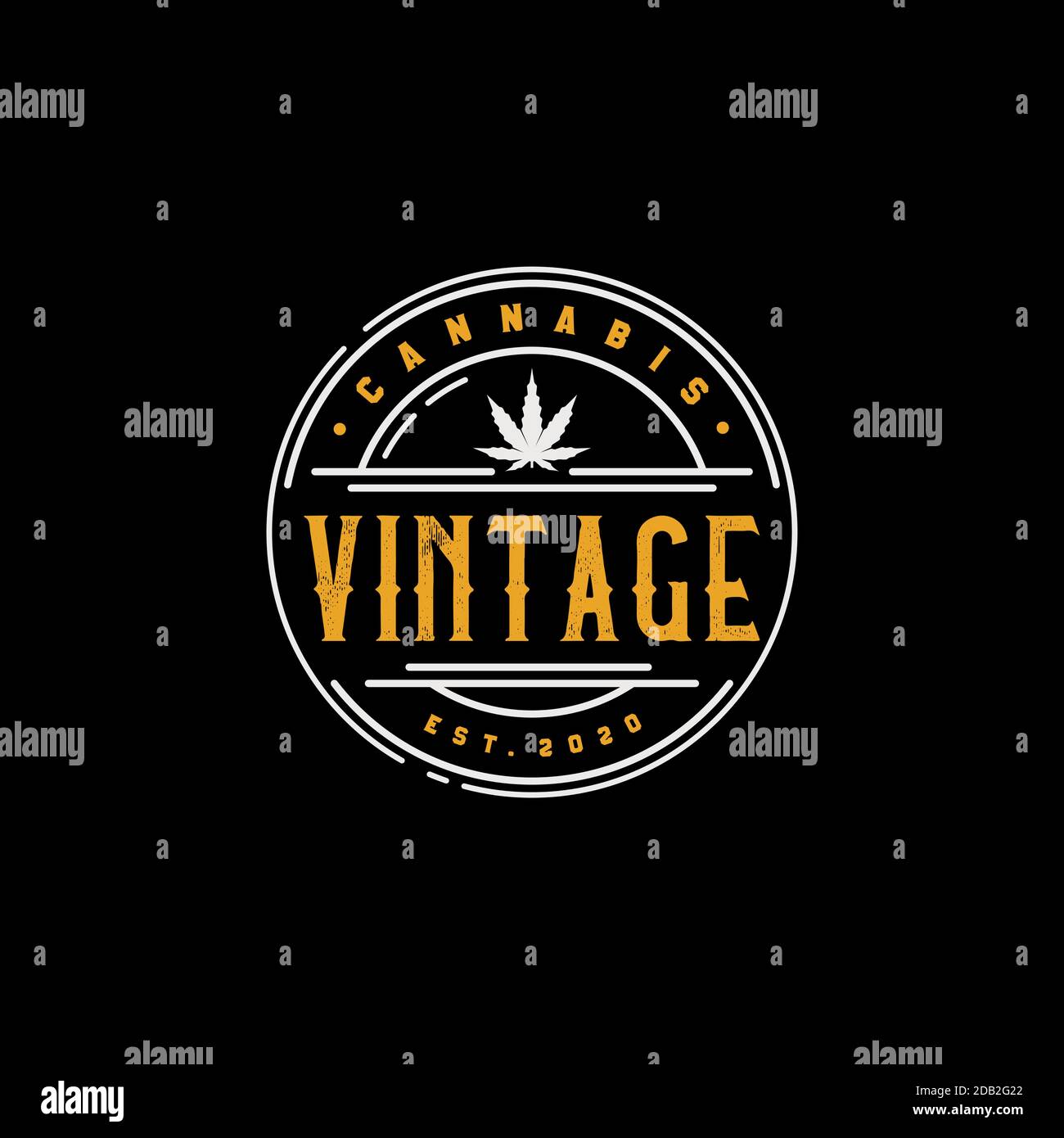 Logo retro d'epoca con emblema Cannabis e ispirazione per il design Illustrazione Vettoriale
