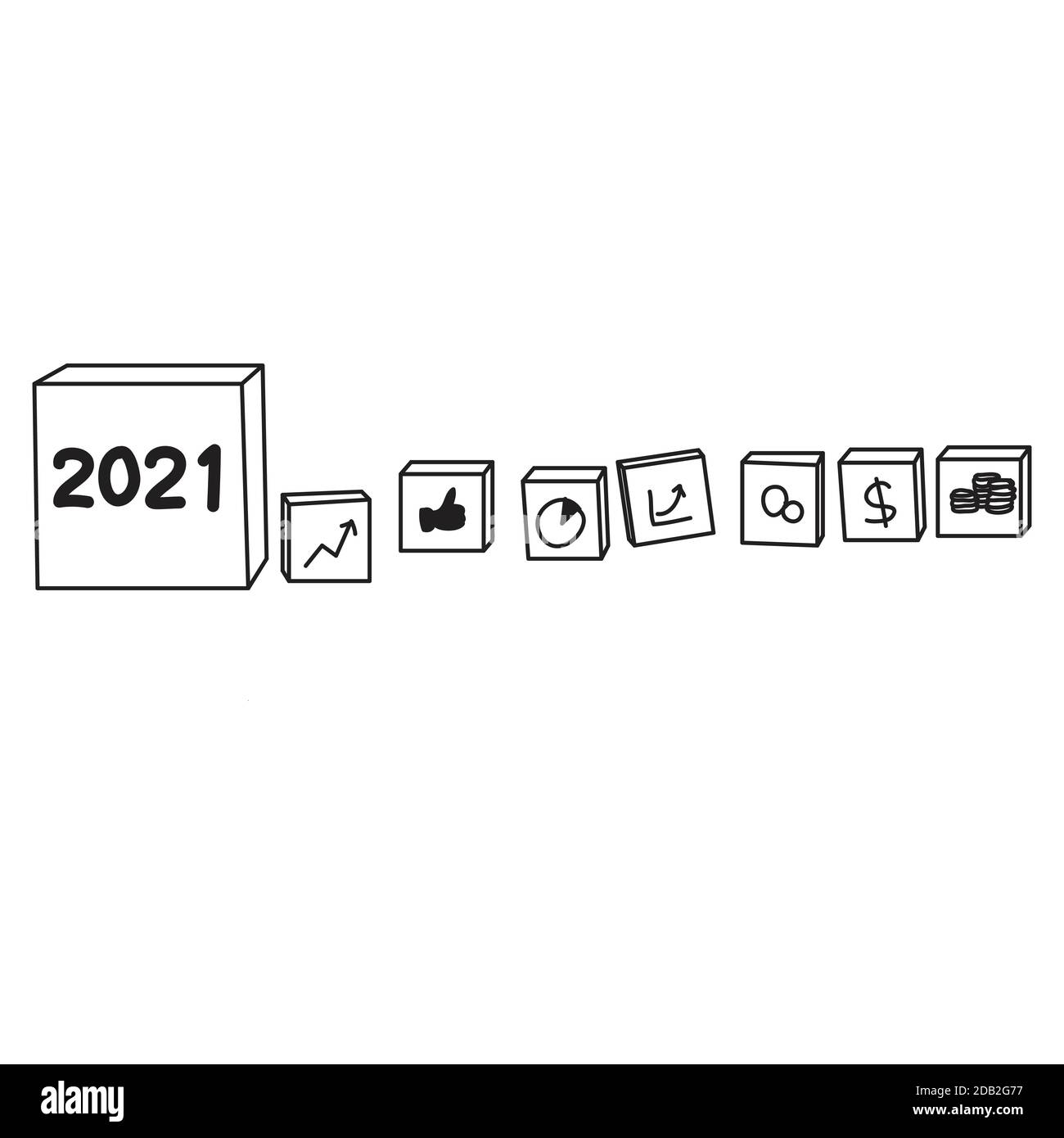 Illustrazione disegnata a mano per il concetto di anno nuovo. Felice anno nuovo 2021. Risoluzione per il 2021 Illustrazione Vettoriale
