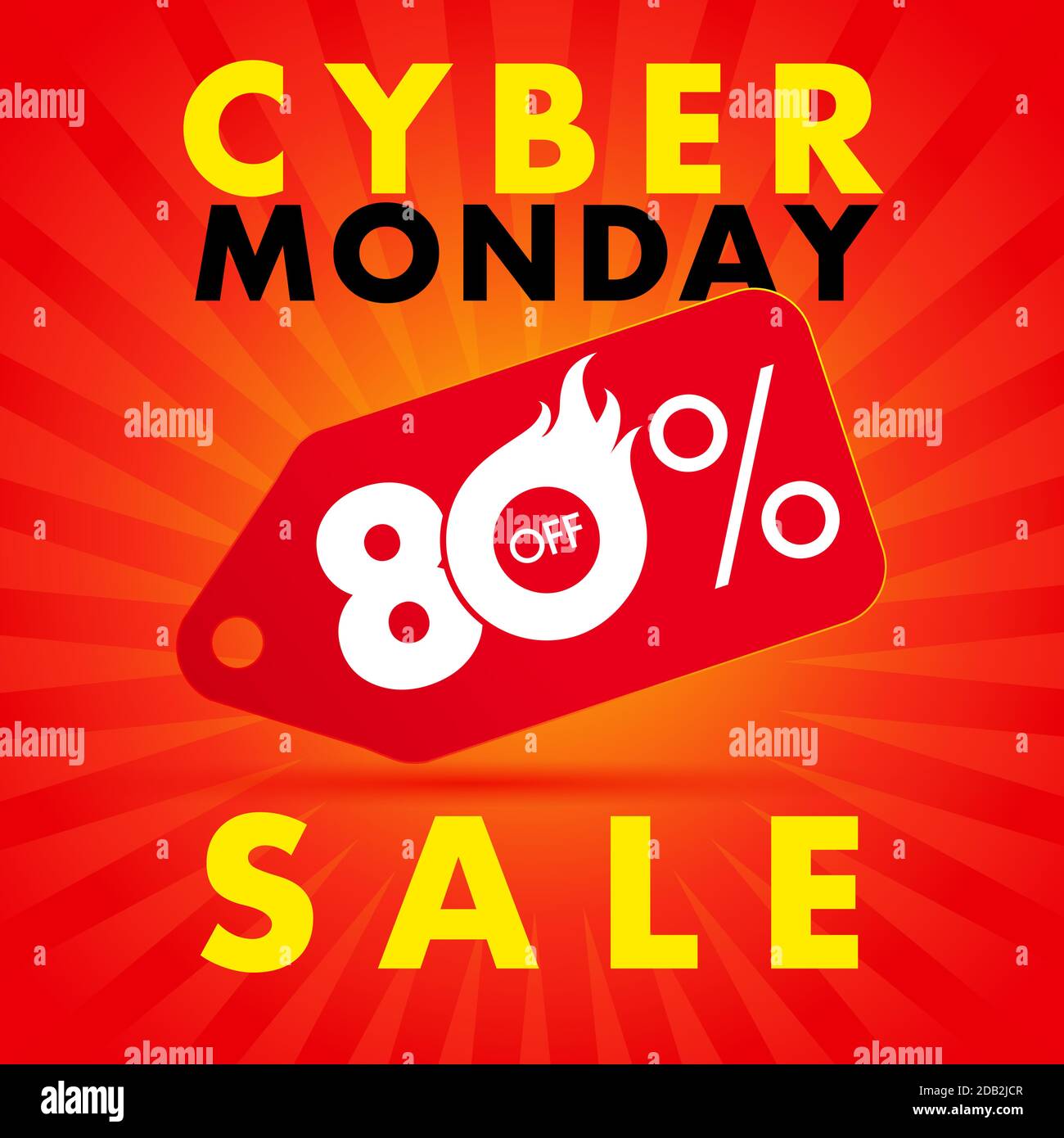 Offerta Cyber Monday striscioni su sfondo rosso 80% di sconto. Promozione di concetto di vendita Cyber Monday per l'esposizione di siti Web con testo su travi rosse. Vect Illustrazione Vettoriale