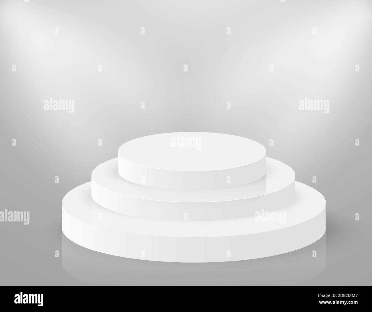 Podio 3D round stage. Piedistallo circolare bianco. Piattaforma vettoriale vuota per showroom Illustrazione Vettoriale