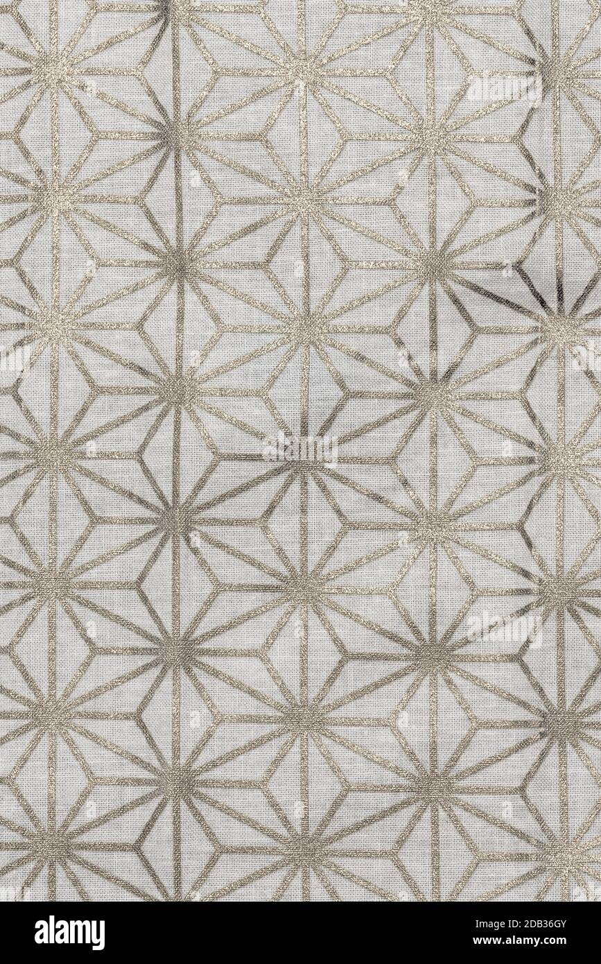 Altamente dettagliate tutto texture di sfondo della tradizionale giapponese del bianco e argento di canapa a forma di foglia di pattern design tessile in tessuto sintetico. Foto Stock