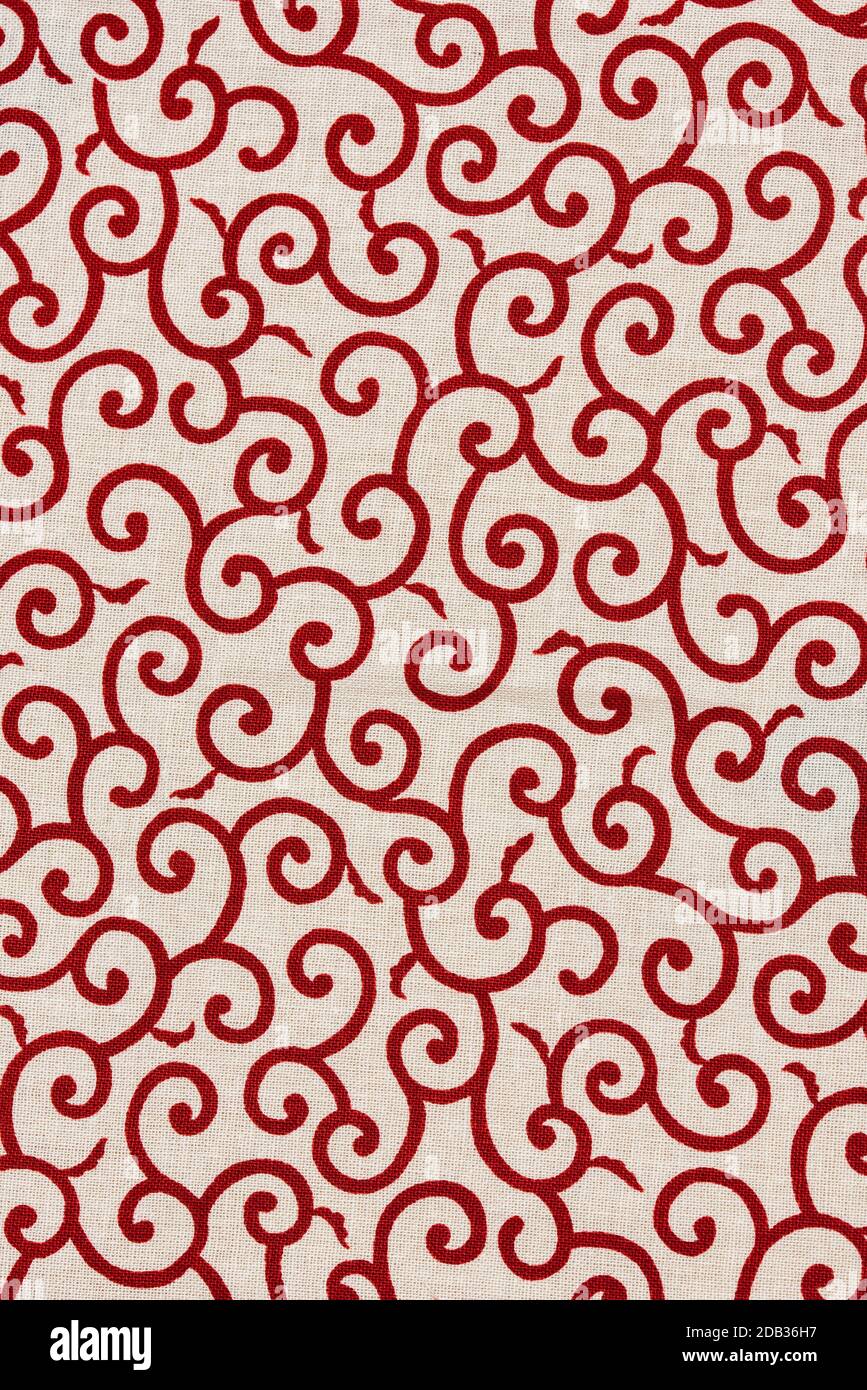 Altamente dettagliate tutto texture di sfondo della tradizionale giapponese del rosso e bianco a forma di foglie di pattern design tessile in tessuto sintetico. Foto Stock