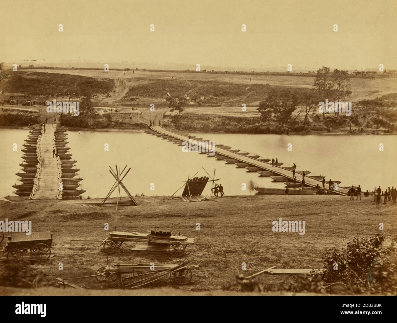 Ponte sul Rappahannock; due ponti sul fiume Rappahannock utilizzati nella battaglia di Fredericksburg. Foto Stock