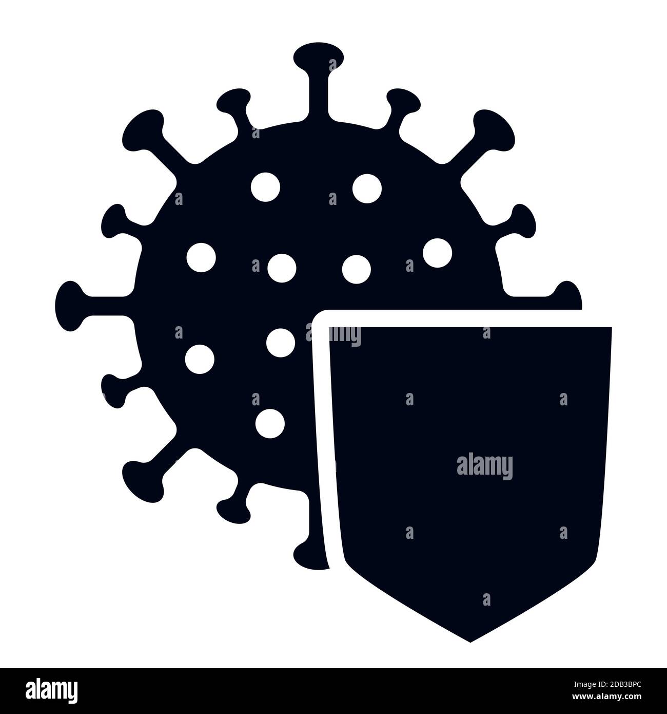 Icona di illustrazione del vettore di corona virus con protezione. Simbolo di protezione e resistenza Illustrazione Vettoriale