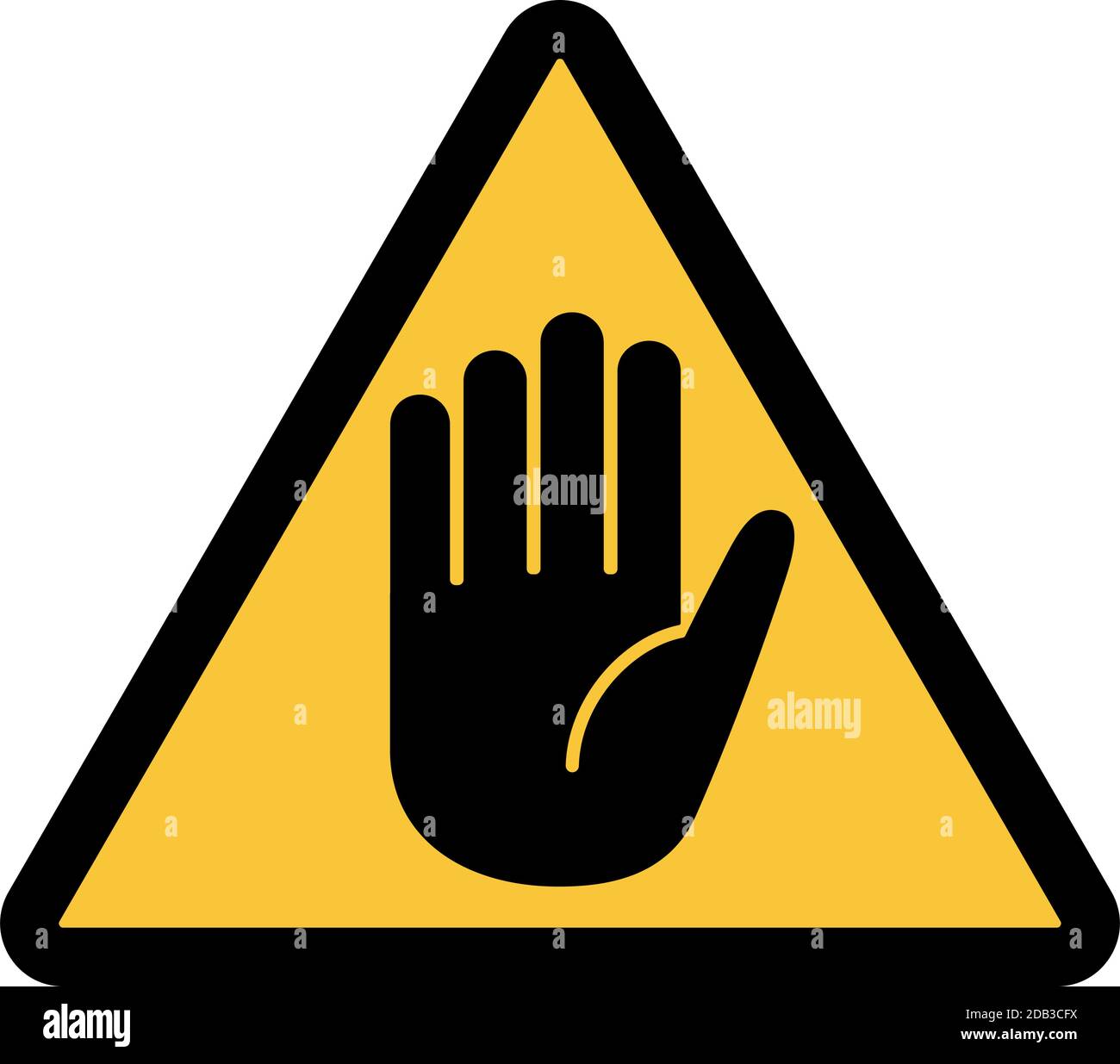 Segnale di avvertimento di arresto con forma triangolare e colore giallo nero Illustrazione Vettoriale
