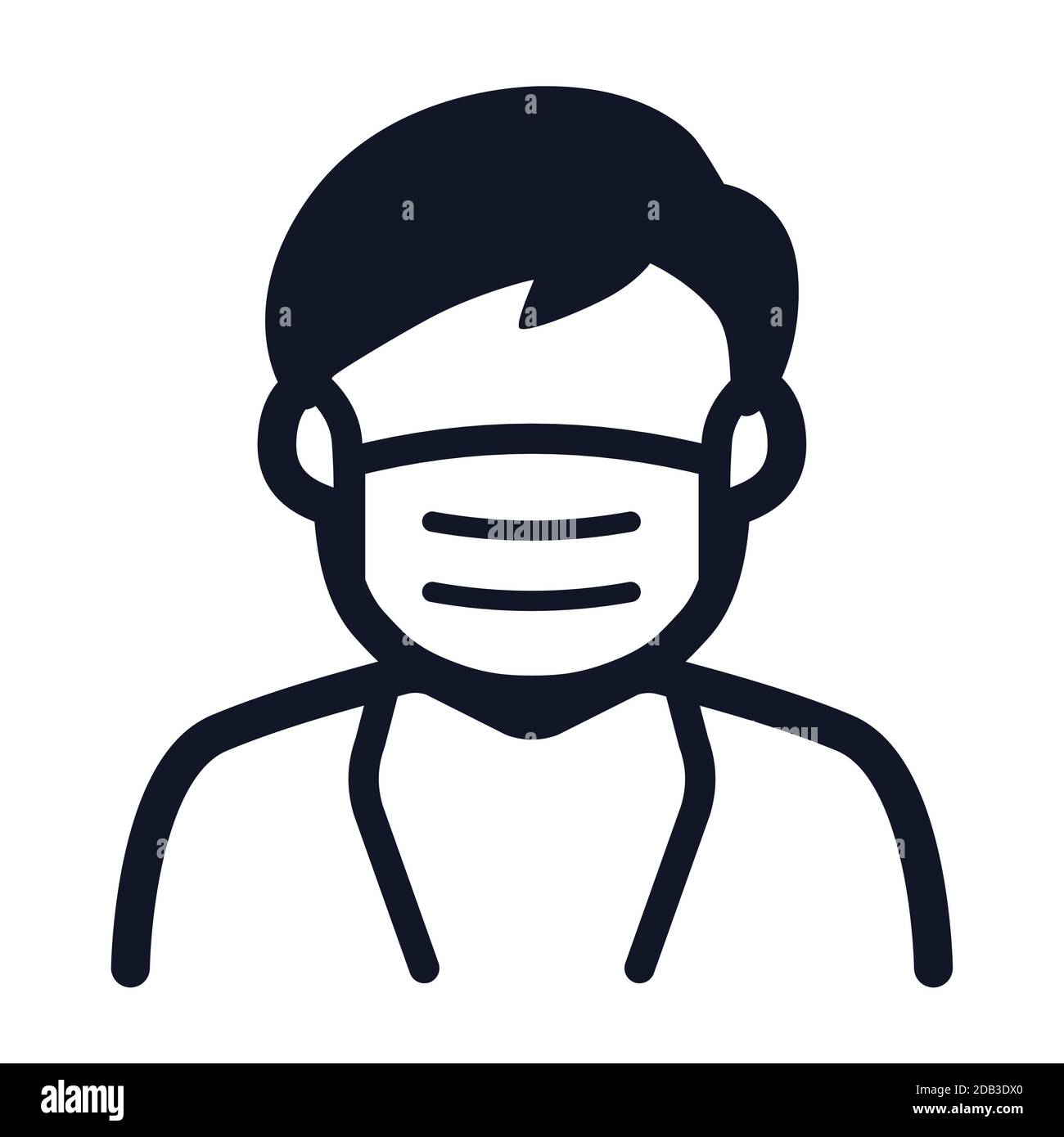 Uomo con virus protezione maschera icona. Medico o personale medico con maschera di protezione respiratoria simbolo illustrazione vettoriale Illustrazione Vettoriale
