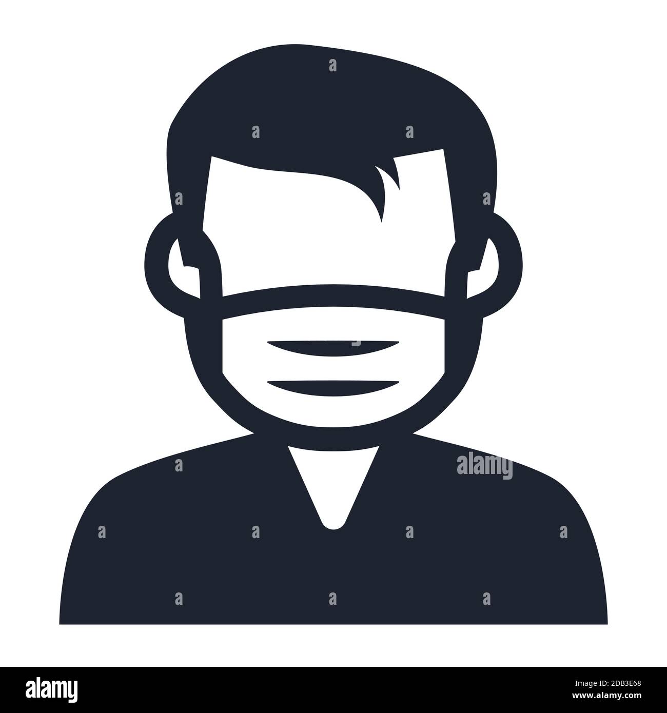 L'uomo indossa una maschera facciale per il simbolo di protezione da virus o. illustrazione vettoriale delle icone Illustrazione Vettoriale