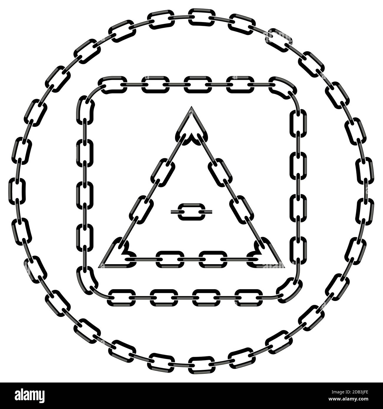 Set di profilati a catena circolare isolati su sfondo bianco. Foto Stock