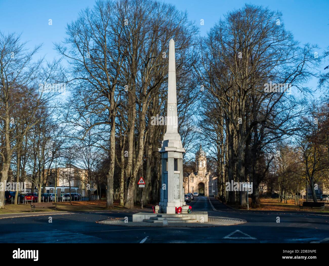 Il monumento dedicato alla guerra di pietra nella città di Huntly, Aberdeenshire, Scozia, Regno Unito Foto Stock